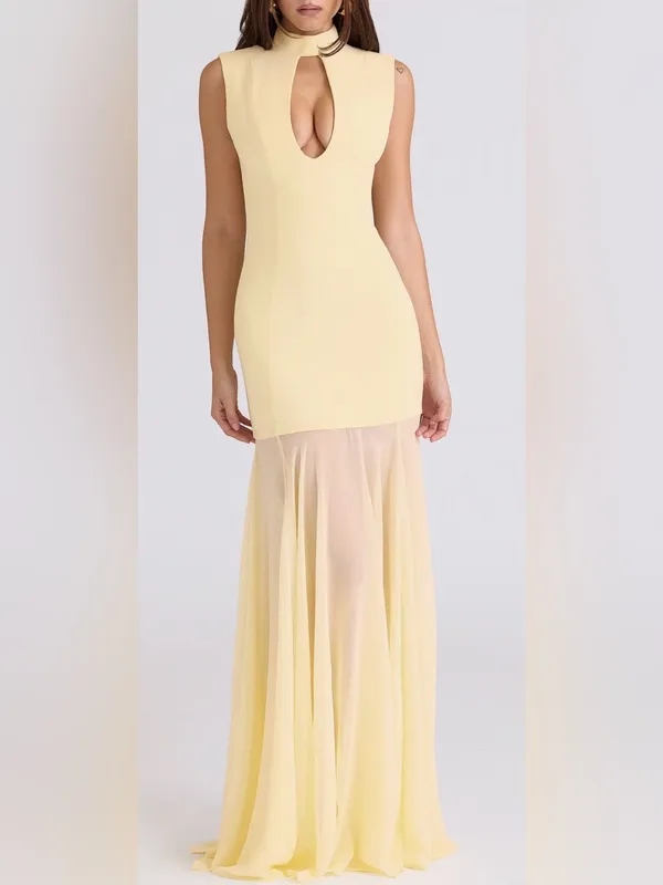 NEW HOUSE OF CB Raphaella Sleeveless Stretch Crepe Yellow butter Gown sz XS - Image 2