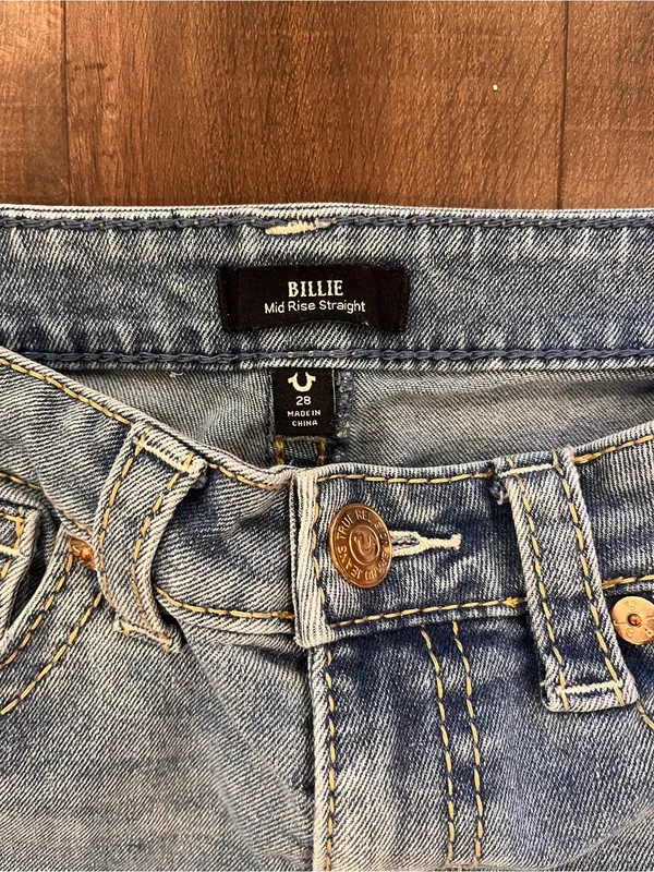 TRUE RELIGION Billie Mid-Rise Straight Jeans Light Blue Wash Womens 28x31 - Image 3