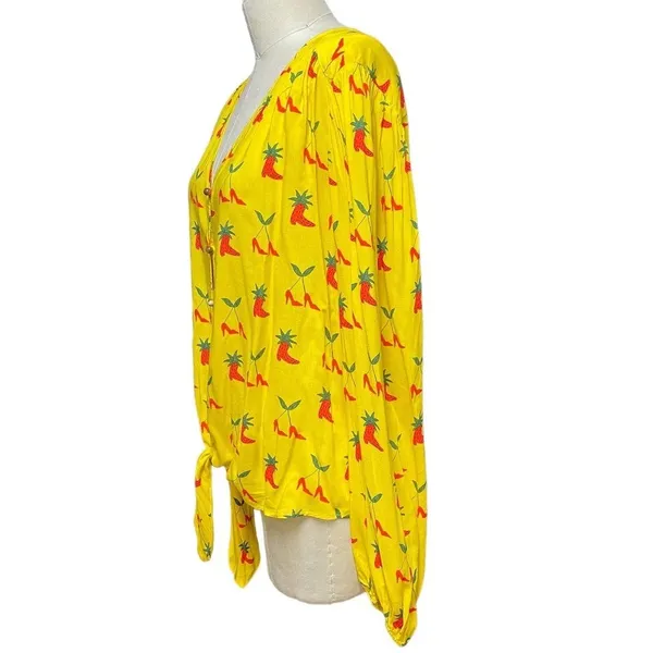 Anthropologie Kendra Dandy‎ Dreamer Top Blouse Button Strawberry Yellow Size 14 - Image 5