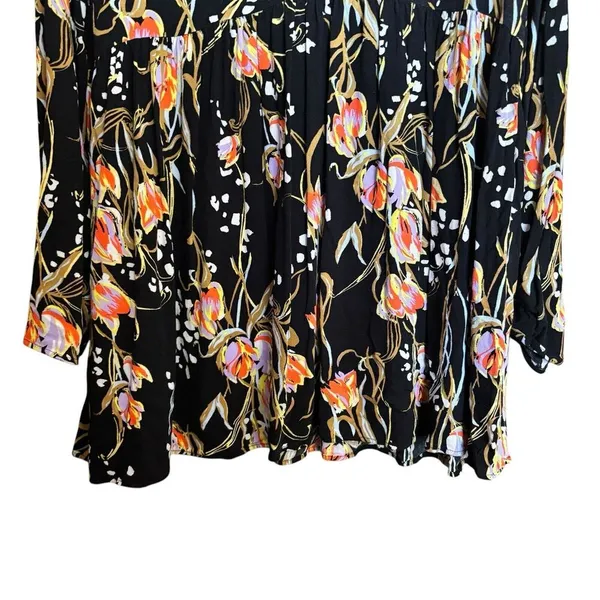 Free People Meadow Lark Womens Medium Floral Black Oversized Long Sleeve Blouse - Image 4