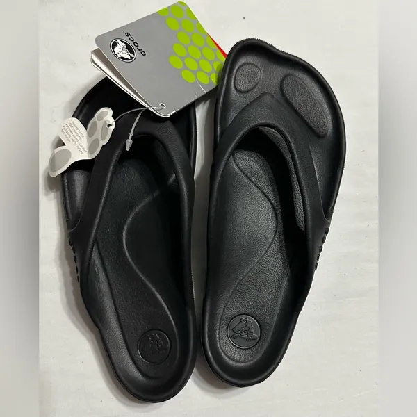 Crocs Women’s Black Moulded Flip Flops‎ Size w4 Comfort - Image 7