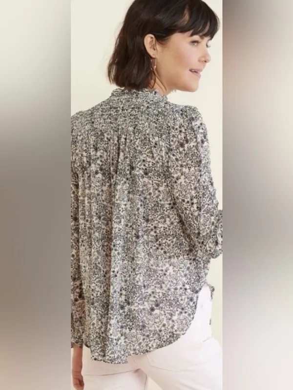 Free People Long Sleeve Floral Smocked Blouse Blue Purple Size Small - Image 2