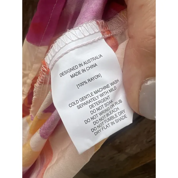 Abel‎ the Label Anthropologie Size XS Swish Hi Lo Dress Orange Pink Smocking - Image 5