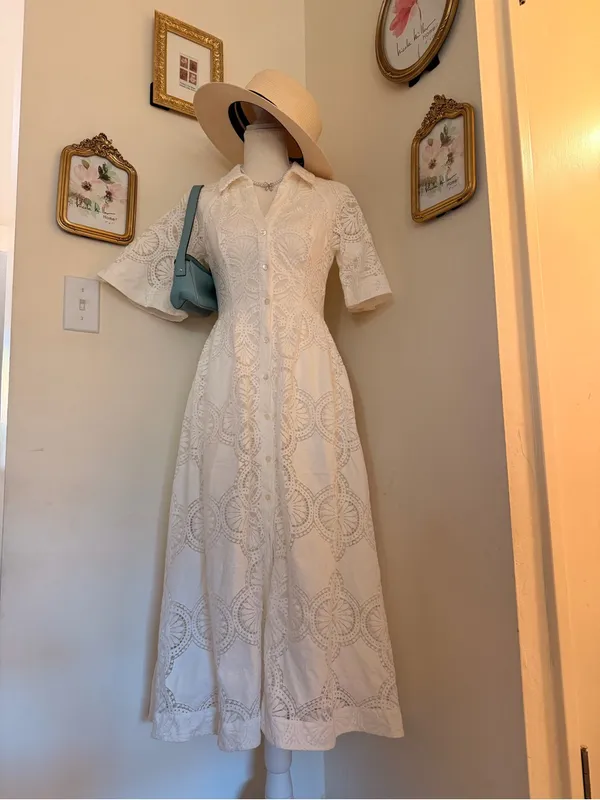 Anthropologie White Eyelet Midi Dress with Cutout Back - Image 5