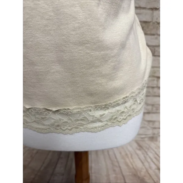 Vtg 90s Y2K Lace Trim Cami Sz‎ L Babydoll Tank Top Ivory Sequins Fairy Coquette - Image 3