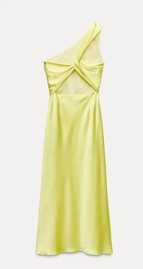 Zara maxi dress satin effect formal wedding asymmetrical lemon yellow wedding - Image 10