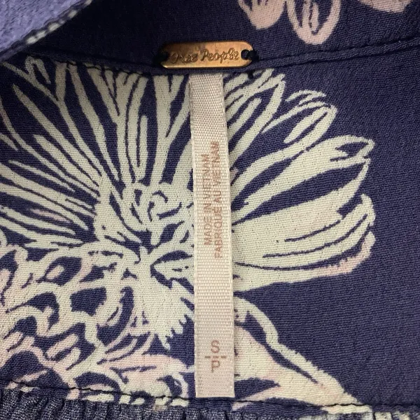 FREE PEOPLE Womens Sz S Floral Blue Hawaii Mini Fit & Flare Dress Pockets *Flaw - Image 8