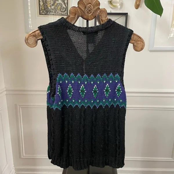 Vintage Eagle’s Eye Fair Isle Cable Knit Button Sweater Vest M - Image 6