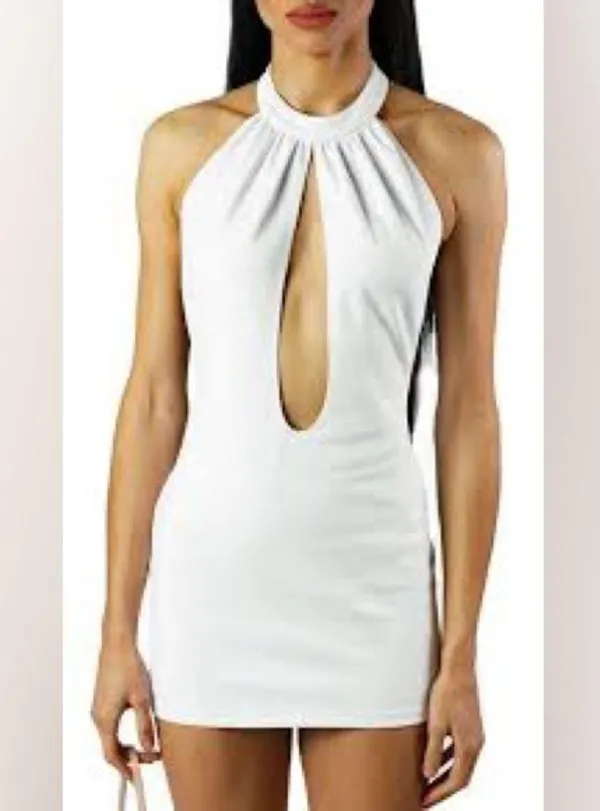 NWOT O’Dolly Dearest Jade White Cutout Halter Mini Dress M Party Club After Prom - Image 2