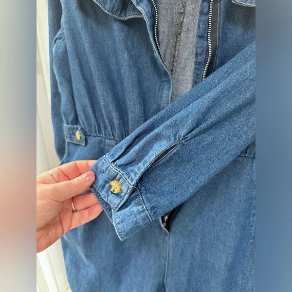NWOT Rare ASOS Denim Jean Jumpsuit Romper with front zipper and button detail - Image 12