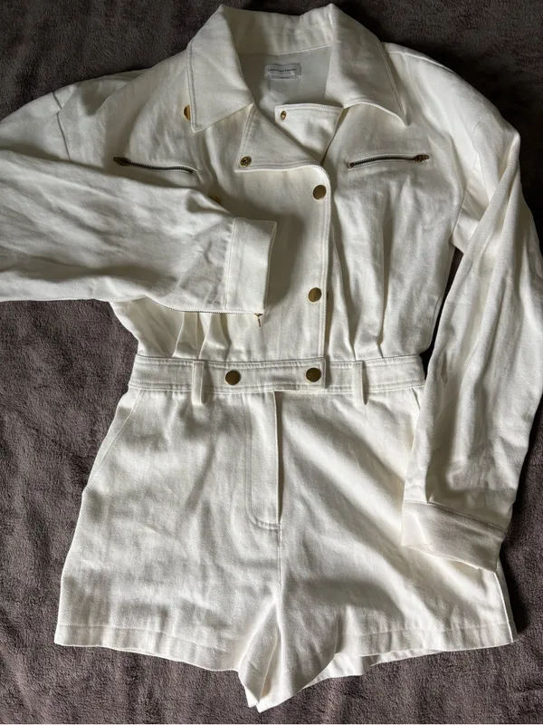 Lovers and Friends Small Fancy White Denim Romper With Gold Buttons - Image 2