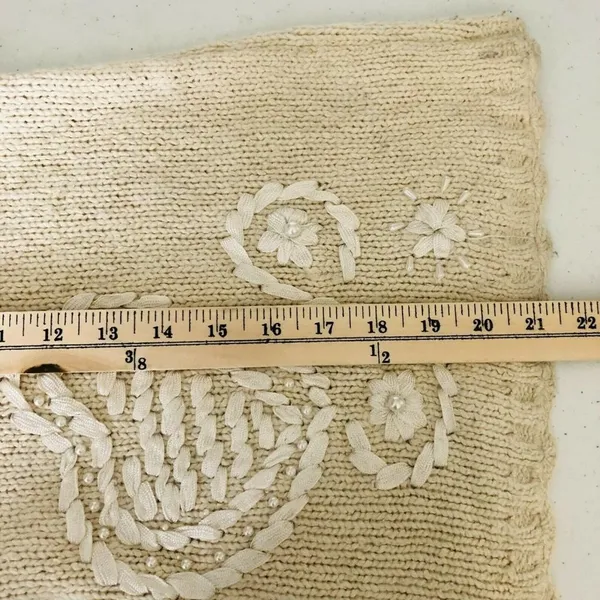 JK America Womens Vintage Sweater Silk Angora Blend Faux Pearls Ivory Size 14/16 - Image 8