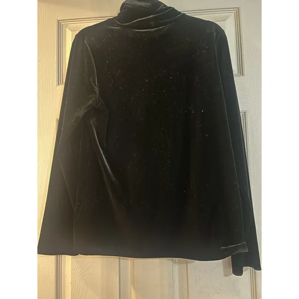 Talbots Women’s Large Black Velvet Top Long Sleeve Shirt Blouse Classic Chic - Image 2