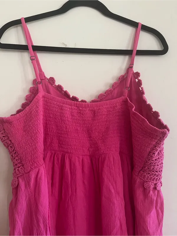 SO Pink Crochet Cotton Mini Dress XXL Beach Vacation Summer Resort - Image 7