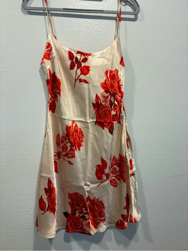 Meshki Cream Mini Satin Dress Medium - Image 4
