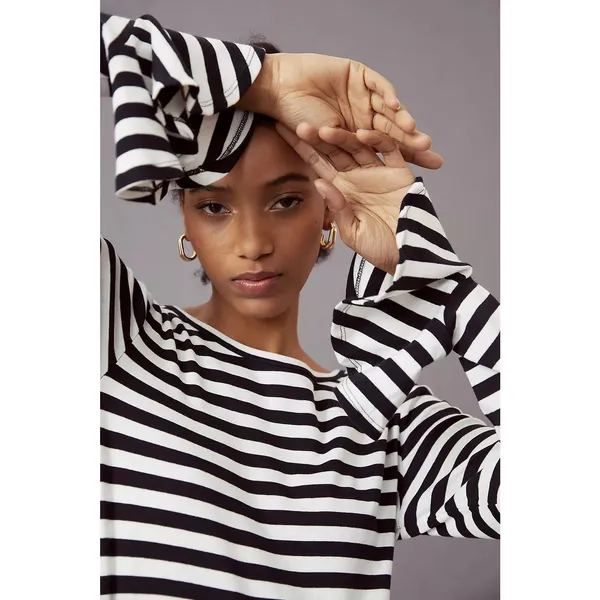Anthropologie Maeve Flouncy Stripe Women's Blouse Top Shirt Large Ruffle Cuff‎ - Image 9