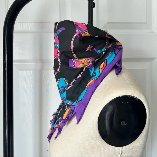 Custom cowboy boots bandana with fringe and glow in the dark beads western vibes - Image 4