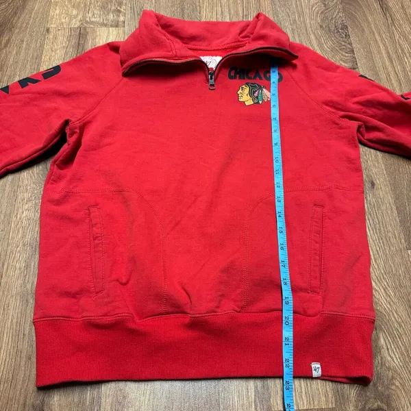 47 Brand Chicago Blackhawks Red Pullover Quarter Zip Sweatshirt Womens Size Small - Image 9