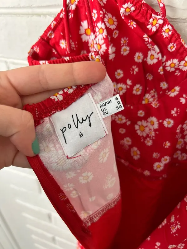 Princess Polly Red Floral Tie Strap Mini Dress Size 2 - Image 10