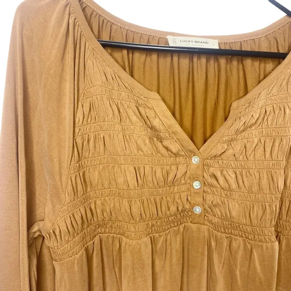 Lucky Brand Long Sleeve Smocked Top brown size large cropped modal i - Image 4