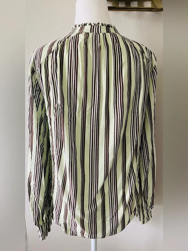 Maeve by Anthropologie Mint Green Striped Long Sleeve Boho Blouse - Image 3