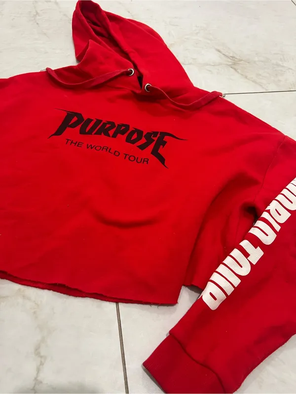 Justin Bieber Red Purpose World Tour Cropped Hoodie Size Small - Image 2