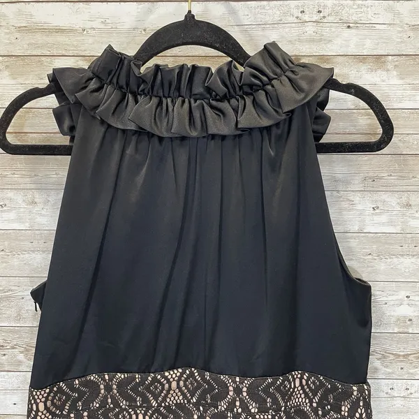 Coldwater Creek Womens‎ 14 Dress Cocktail Black Tan Lace Ruffled Neck Sleeveless - Image 7