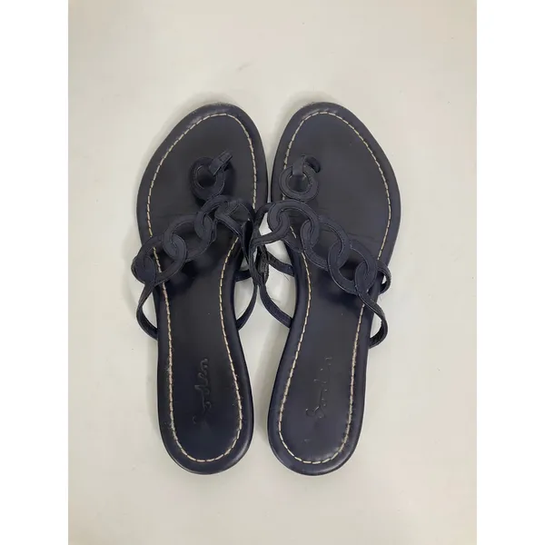 Boden‎ Womens Navy Blue Leather Interlocking Circle Thong Flat Sandals Size 41 - Image 6