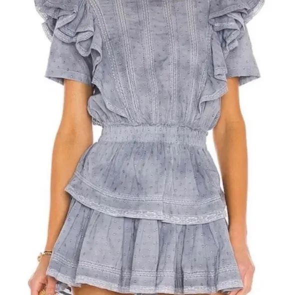 LoveShackFancy Blue Ruffle Mini Dress - Image 2
