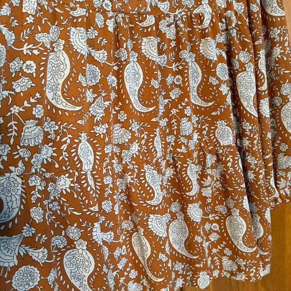 Melloday Large Pumpkin Orange Paisley Tiered Babydoll Mini Dress Dillards - Image 7