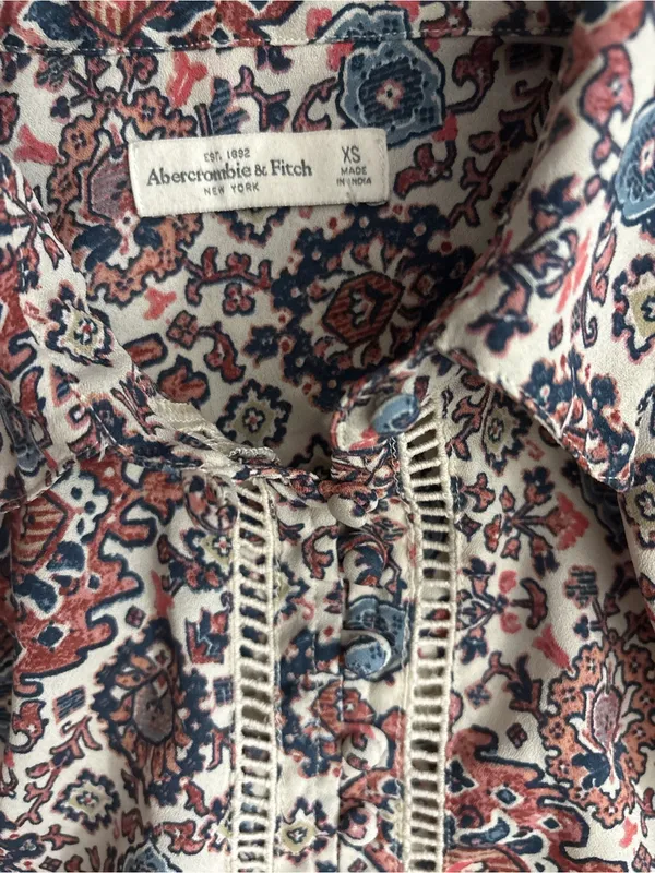 Abercrombie & Fitch Floral Paisley Button-Trim Blouse - Pink, Blue & Cream - Image 2