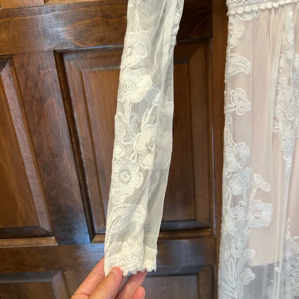 Altar'd State Norrie Maxi Dress XS White Lace Boho Wedding Engagement Nude Liner - Image 8