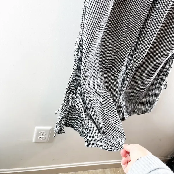 Aerie Gingham Print Tie Hem Boxer Style Wide Leg Pants Black White Medium - Image 6
