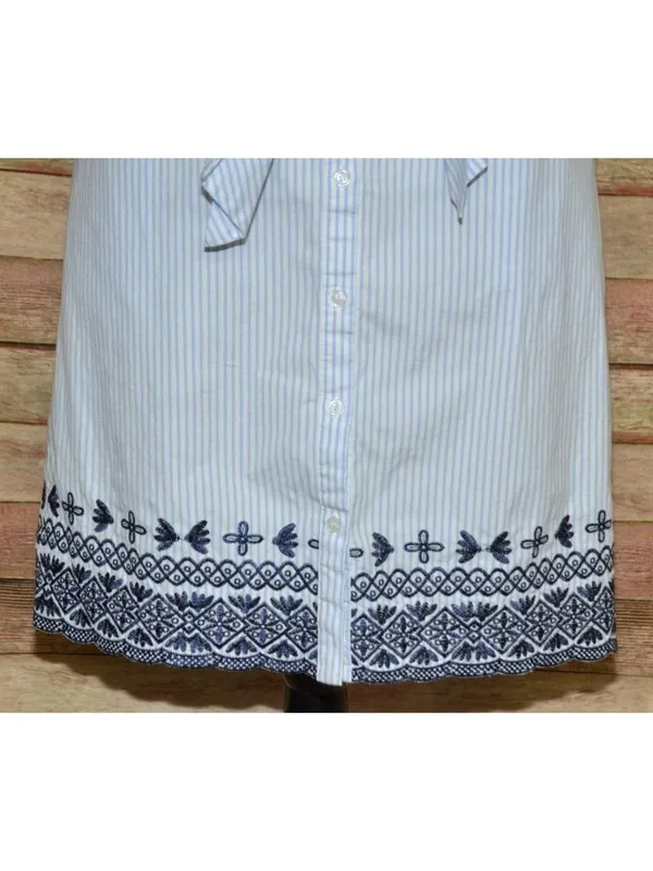 Cremieux Womens SZ 0 Blue White Striped Embroidered Bell Sleeve Tie Waist Dress - Image 6