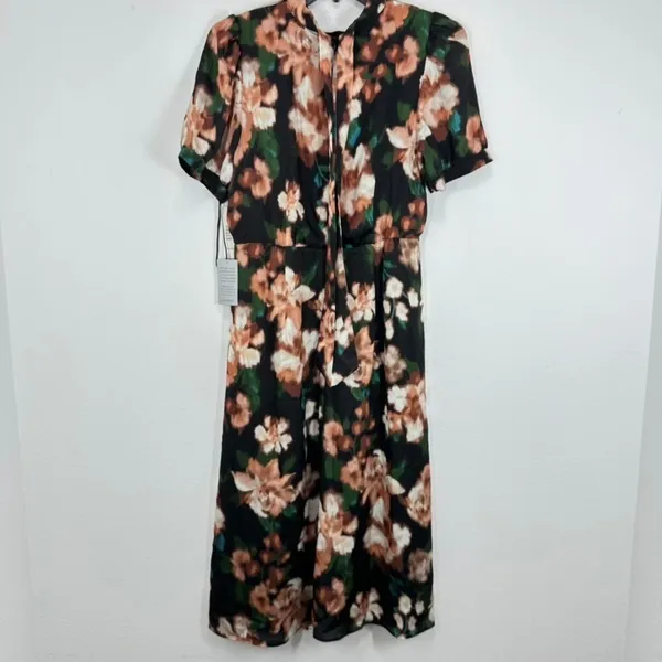Julia Jordan Size 12 Dark Floral Midi Dress Short Sleeve Fall Wedding Guest Chic - Image 11