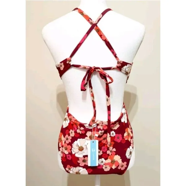 Cupshe Olivia Women XL Floral One Piece Cross Straps Back Tie Floral Swimsuit - Image 6