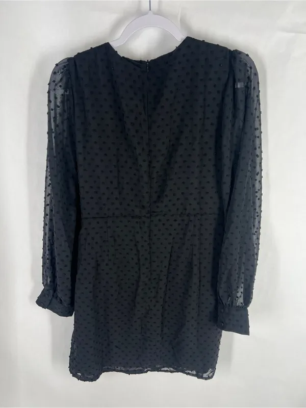 Lulus Black Swiss Dot Ruched Tie Mini Dress Size L NWT - Image 10