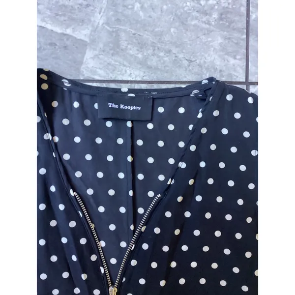 The Kooples Silk Polka Dot Sleeveless Zip Front Blouse Navy White FTOP1473 M - Image 2