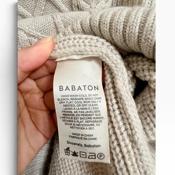 Babaton Aritzia Seek Cable Knit sweater Beige oatmeal Cropped Small - Image 4