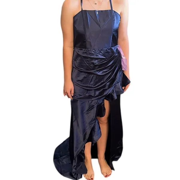 Dideyttawl Satin Criss Cross Spaghetti Strap Formal Dress Blue 16 NWT - Image 2