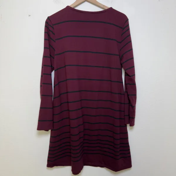 J. Jill‎ Women Tunic Dress Large Burgundy Black Stripe Long Sleeve Knit Lounge - Image 7