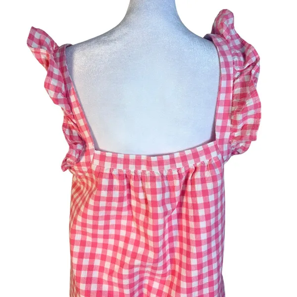 Vineyard Vines Gingham Dress Womens Small Pink Excellent Ruffle Cotton‎ Linen - Image 6
