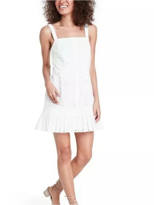 Alexis White Eyelet Button-Front Mini Dress with Ruffle Hem - Image 3