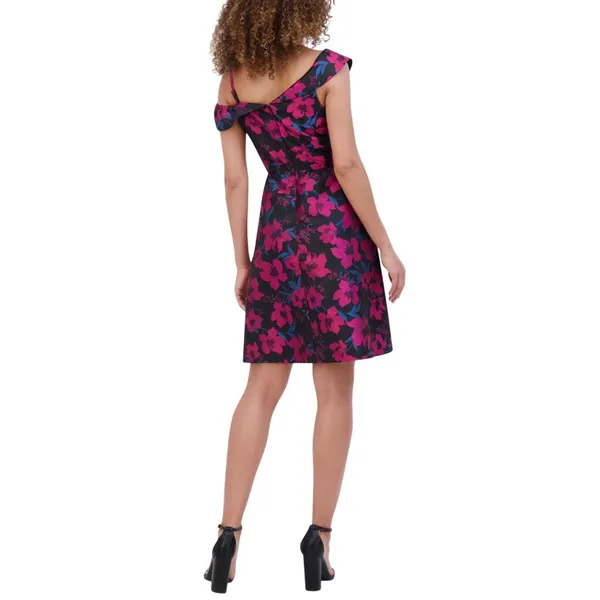 Kensie Womens Floral Jacquard A-Line Dress Cold Shoulder KDTP3014 Black Multi 6 - Image 7