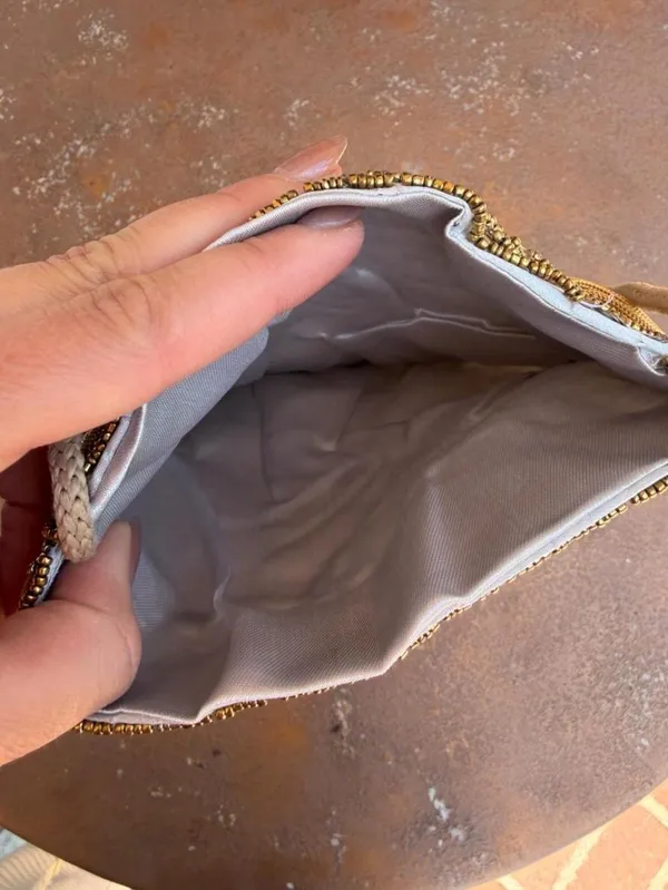 Free People Vtg classy Gold and white beaded crossbody clutch purse #boho #festival #artisan #goingout - Image 4