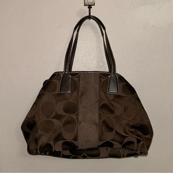 Coach Dark Brown Signature Tote with Leather Trim - Image 2