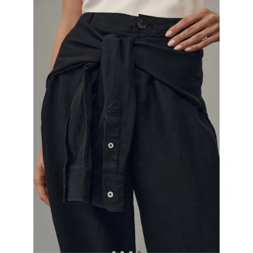 Anthropologie Black Linen Tie-Waist‎ Wide-Leg Cropped Pants High Rise NEW - Image 3