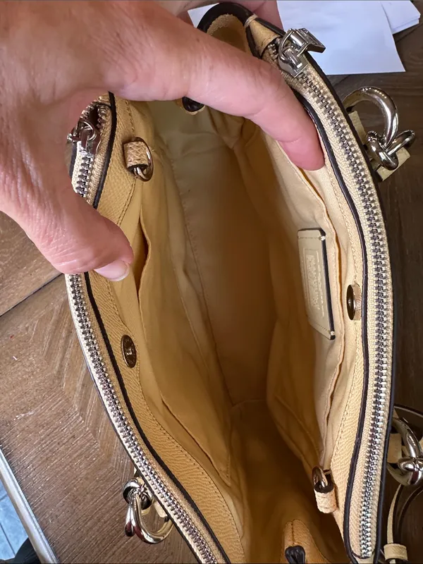 Coach Pebbled Leather Satchel Bag in Beige - Image 7