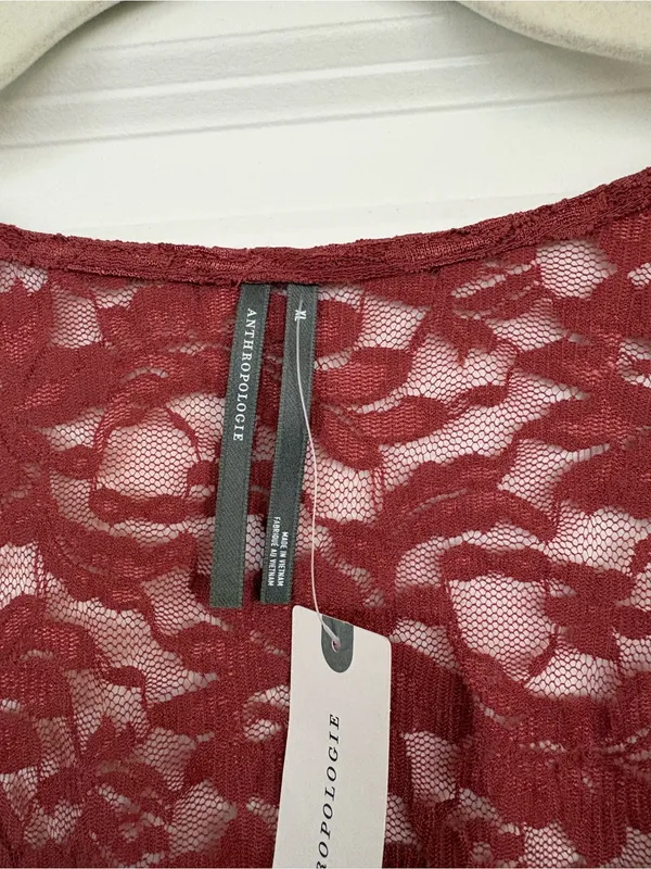NWT Anthropologie Puff-Sleeve Sheer Lace Long Sleeve Top Size XL - Image 6