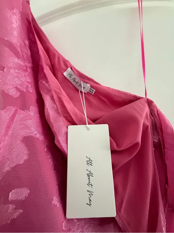 One-Shoulder Pink Maxi Dress with Shoulder Tie - Image 5